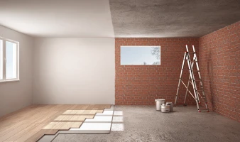 Piso sendo colocado em Construtora